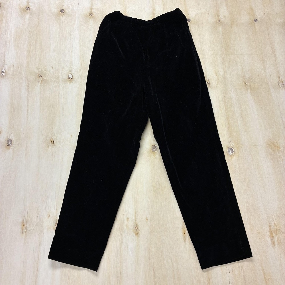 Vintage 90s Velvet Dress Pants Womens Small Black Straight Leg Elastic Waist
